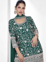 Teal Green Premium Chinon Silk Sharara Suit